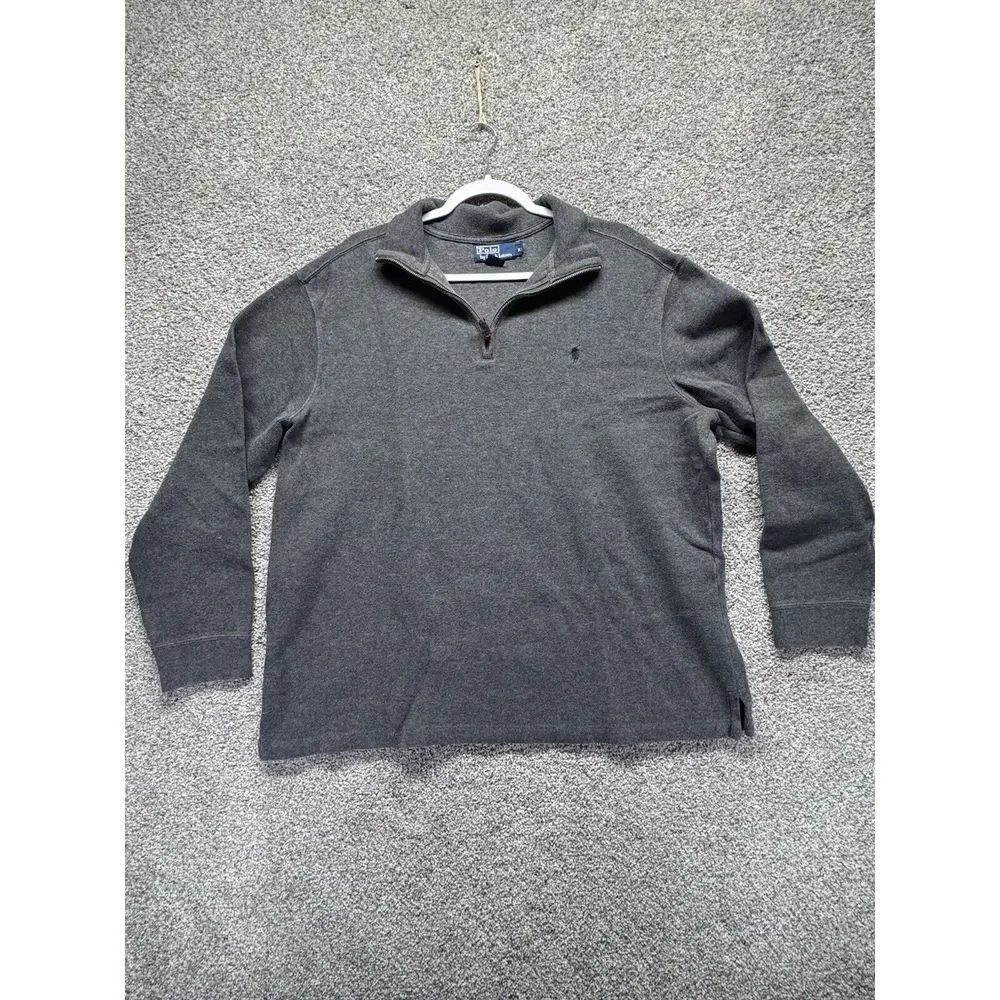 Polo Ralph Lauren Jacket Mens Large Gray 1/4‎ Zip Pullover Pony Logo Casual VTG